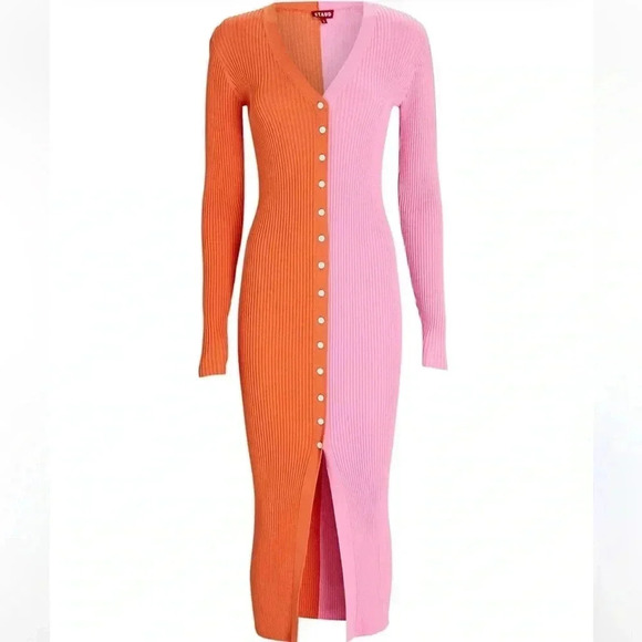 Staud Shoko Sweater Dress Orange Pink Size Medium - Picture 1 of 16